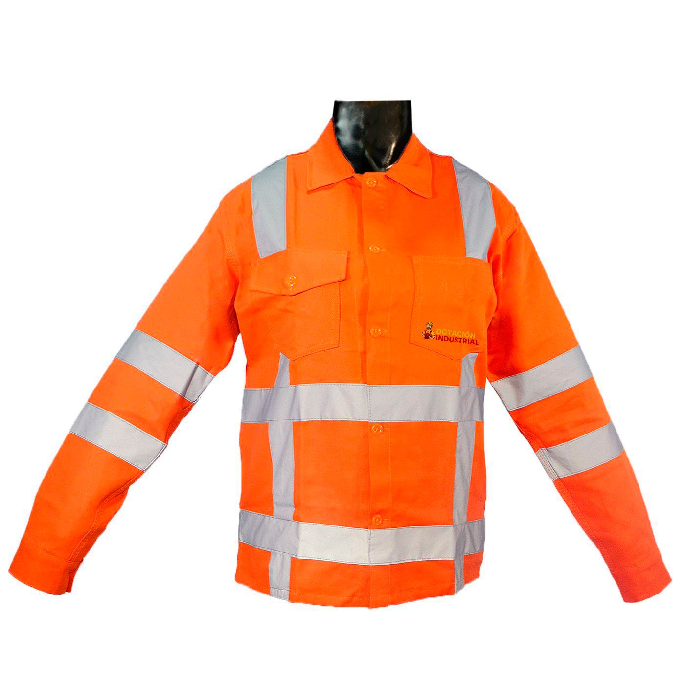 Camisa en dril con cinta reflectiva en H color naranja, con bolsillos en el pecho