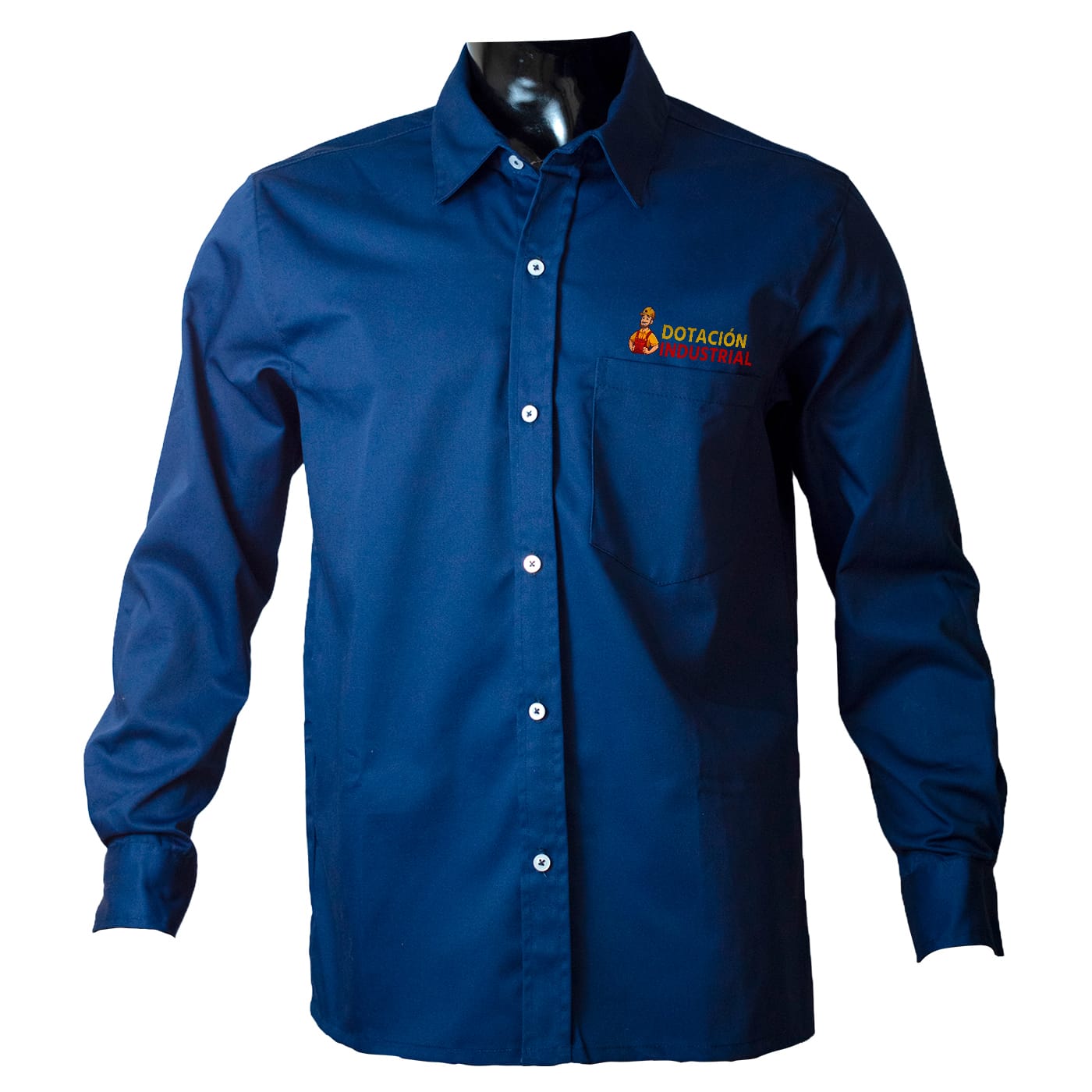 Camisa en dril de manga larga color azul oscuro con bolsillos en el pecho