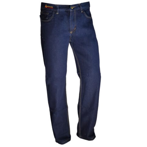 Jeans de dama en denim stretch azul con cinco bolsillos y pretina semi alta